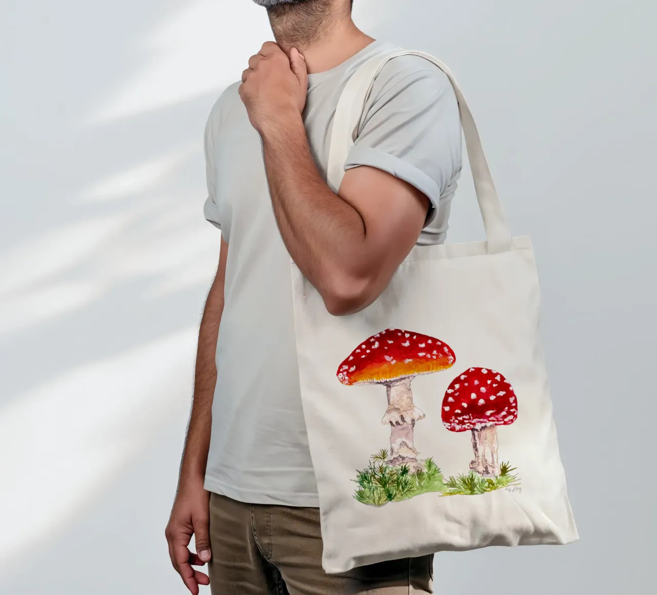 Watercolour illustration : Toadstools in the forest tote bag by ms.Hey! textildesign