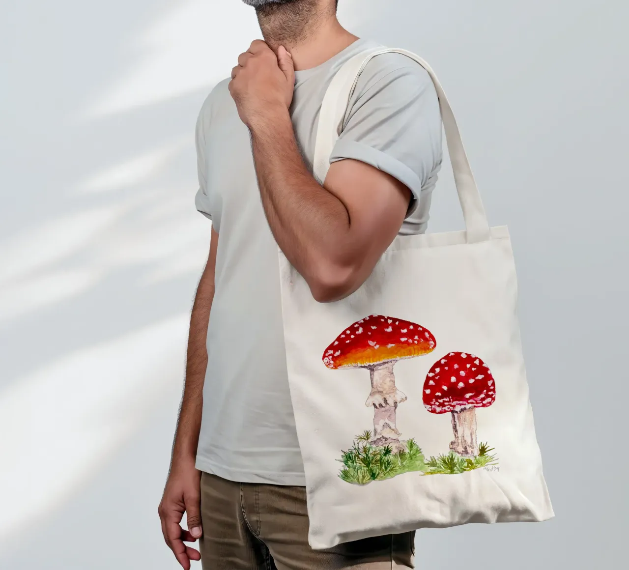 Watercolour illustration : Toadstools in the forest tote bag by ms.Hey! textildesign