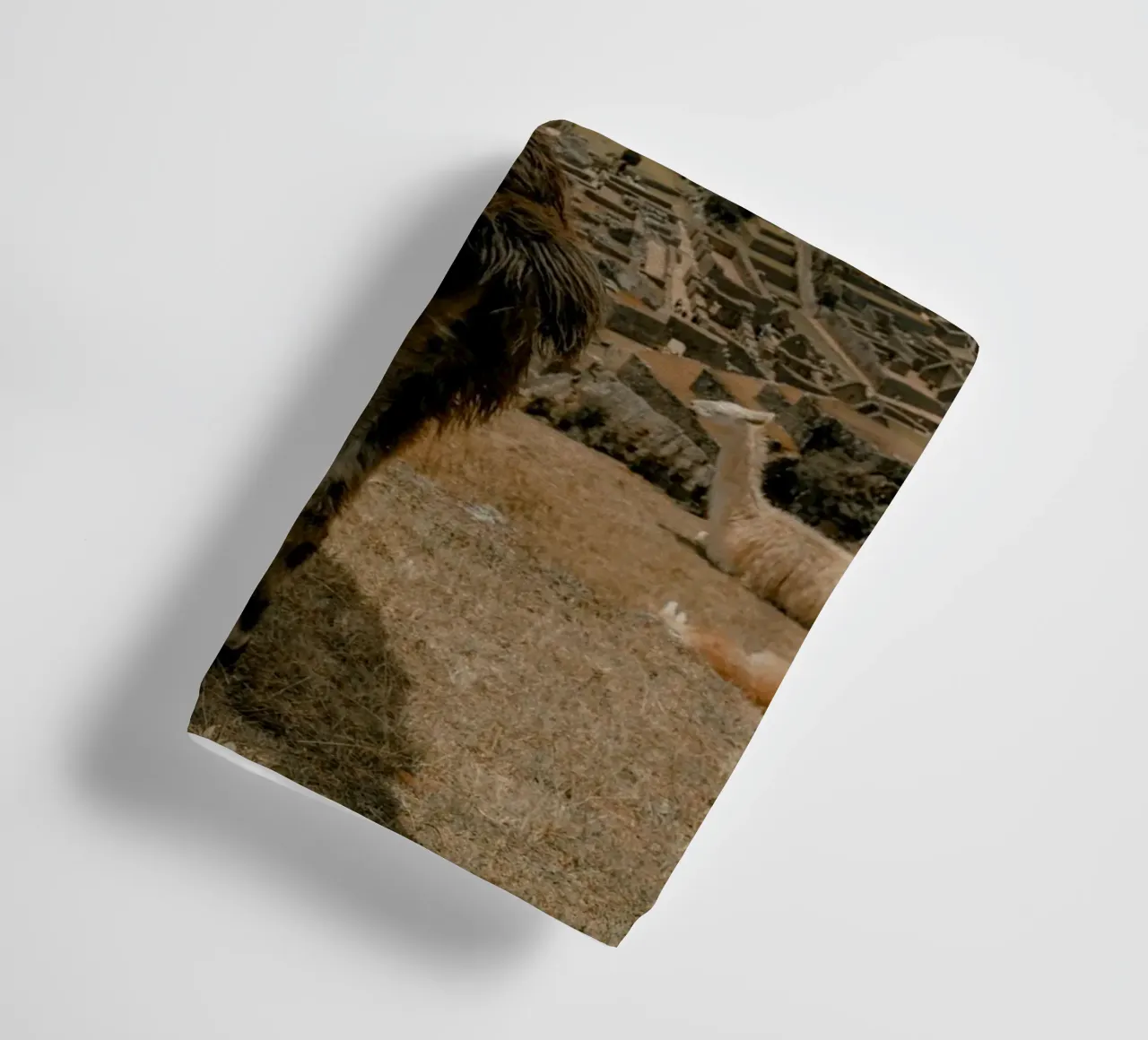 Weidende Lamas im Vordergrund von Machu Picchu Handtuch von The Herringstore