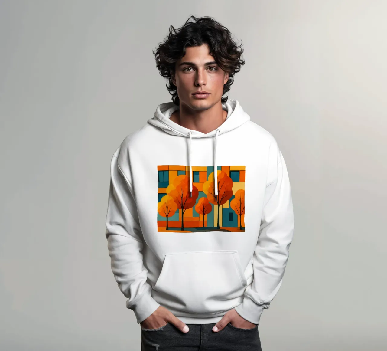 Paesaggio astratto moderno e colorato felpa con cappuccio da ARTOMATIC