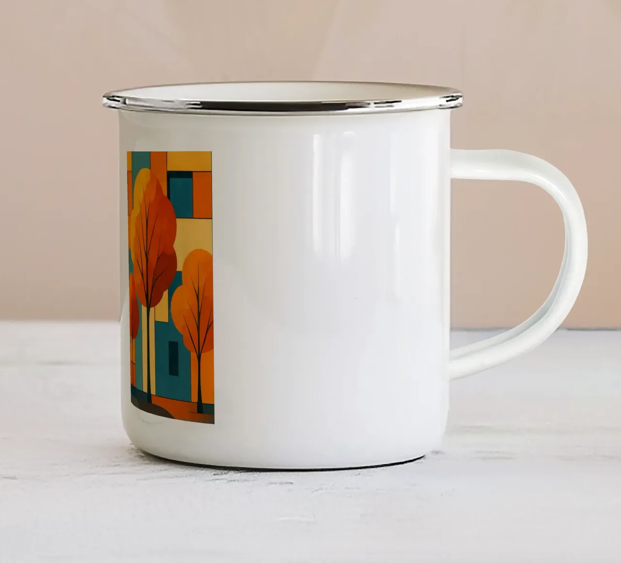 Paesaggio astratto moderno e colorato tazza in smalto da ARTOMATIC