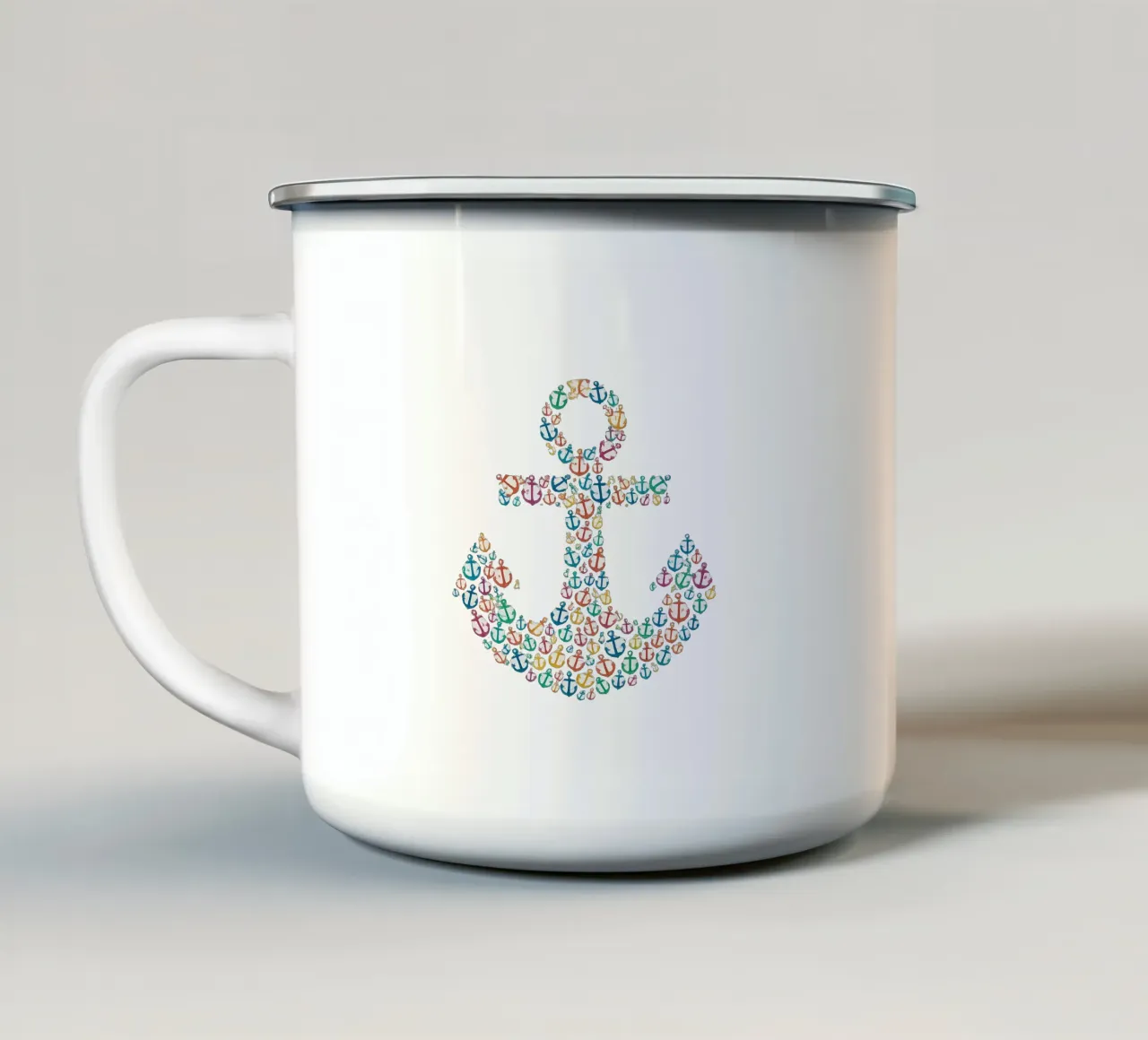 Mosaico di ancore colorate - simbolo marittimo in un design creativo tazza in smalto da Fies&Fein