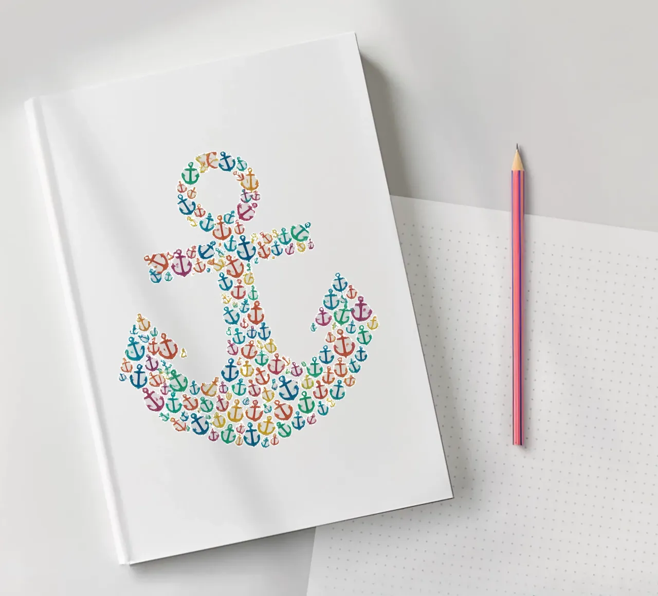 Mosaico di ancore colorate - simbolo marittimo in un design creativo diario da Fies&Fein