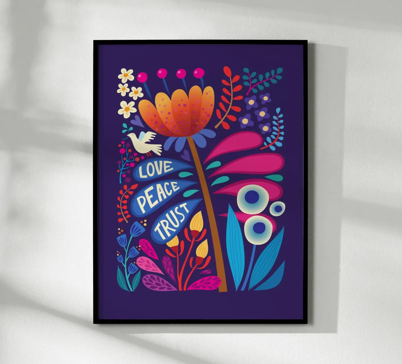 Love Peace Trust poster with aluminum frame by HamburgerLiebe