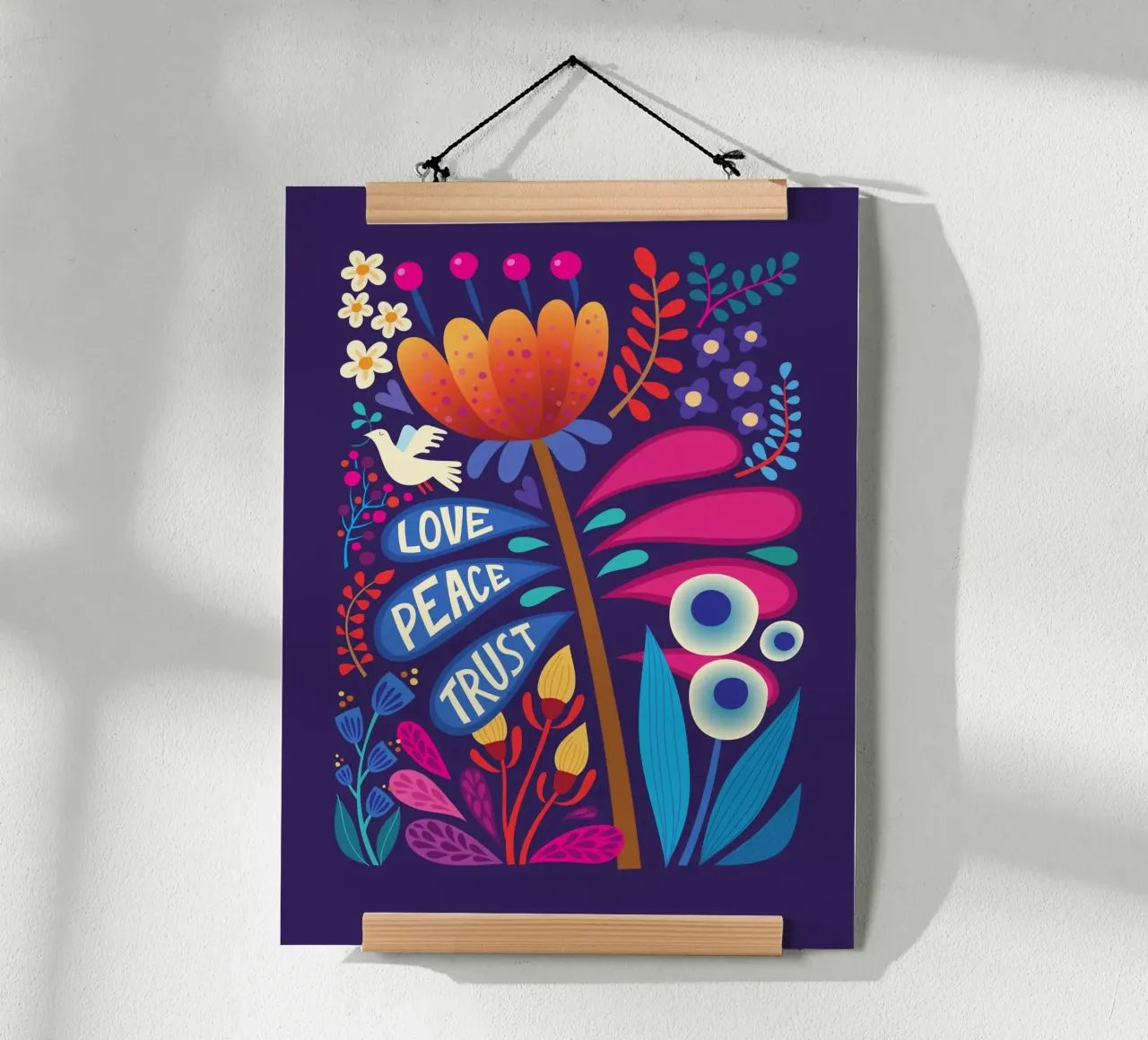 Love Peace Trust poster with aluminum frame by HamburgerLiebe