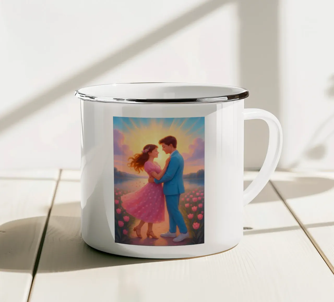 L'amore bello in giardino tazza in smalto da Catur Creative
