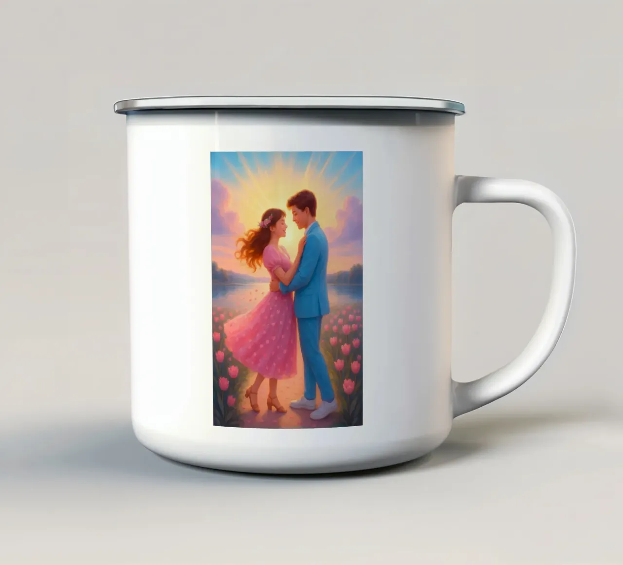 L'amore bello in giardino tazza in smalto da Catur Creative