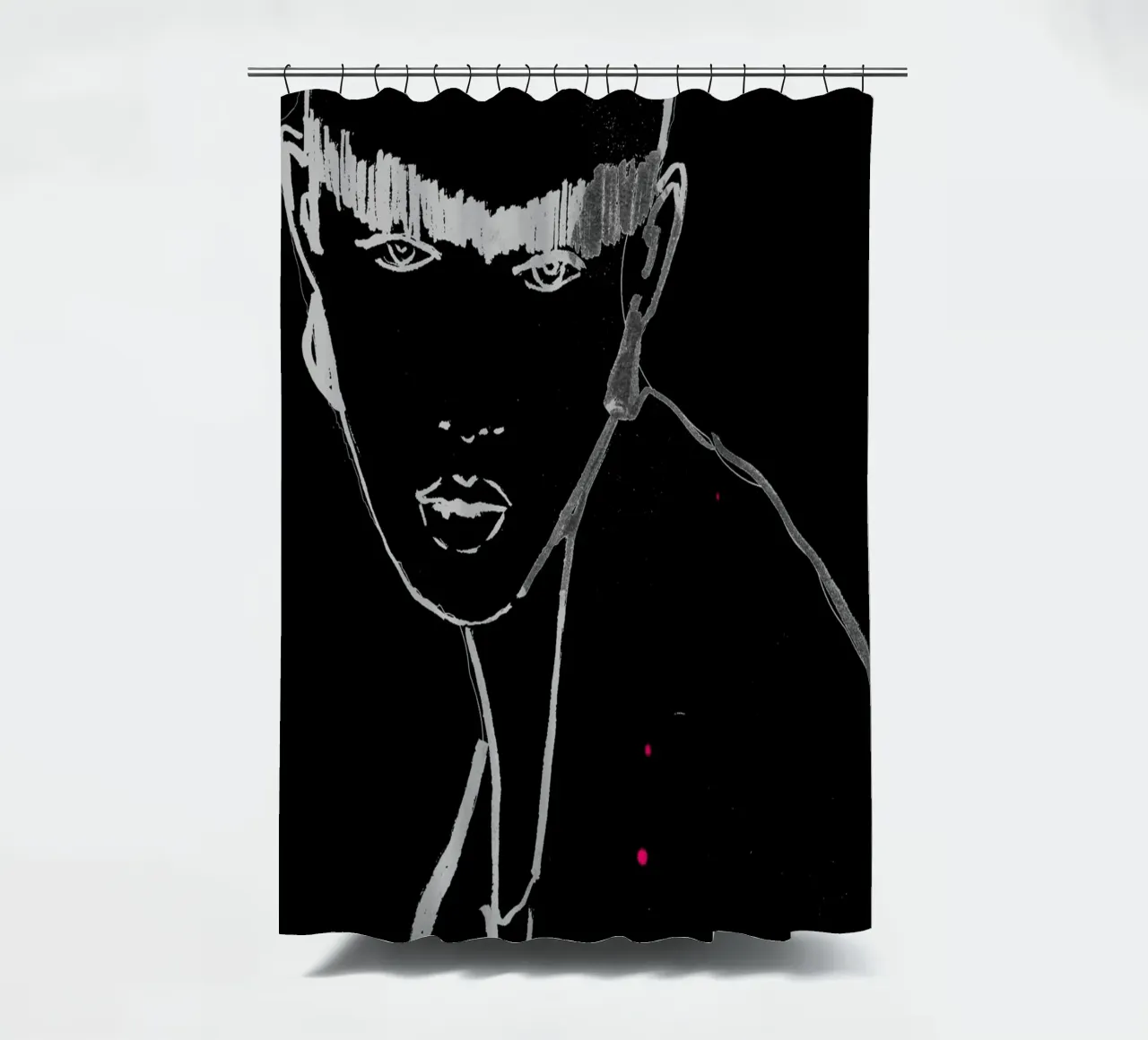 white and black shower curtain by k i m