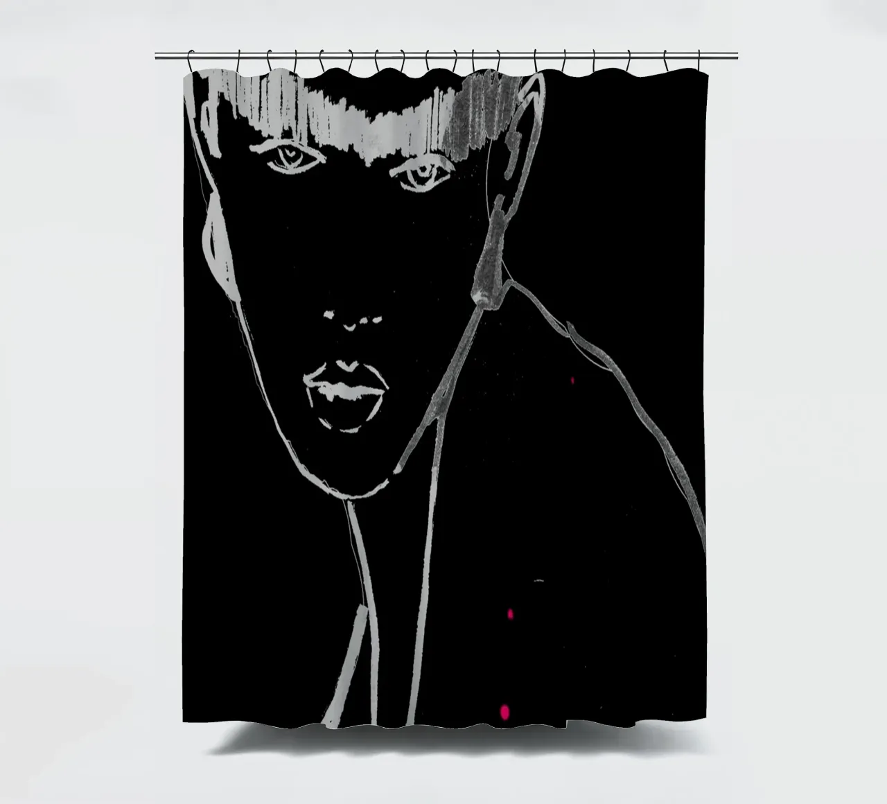 white and black shower curtain by k i m