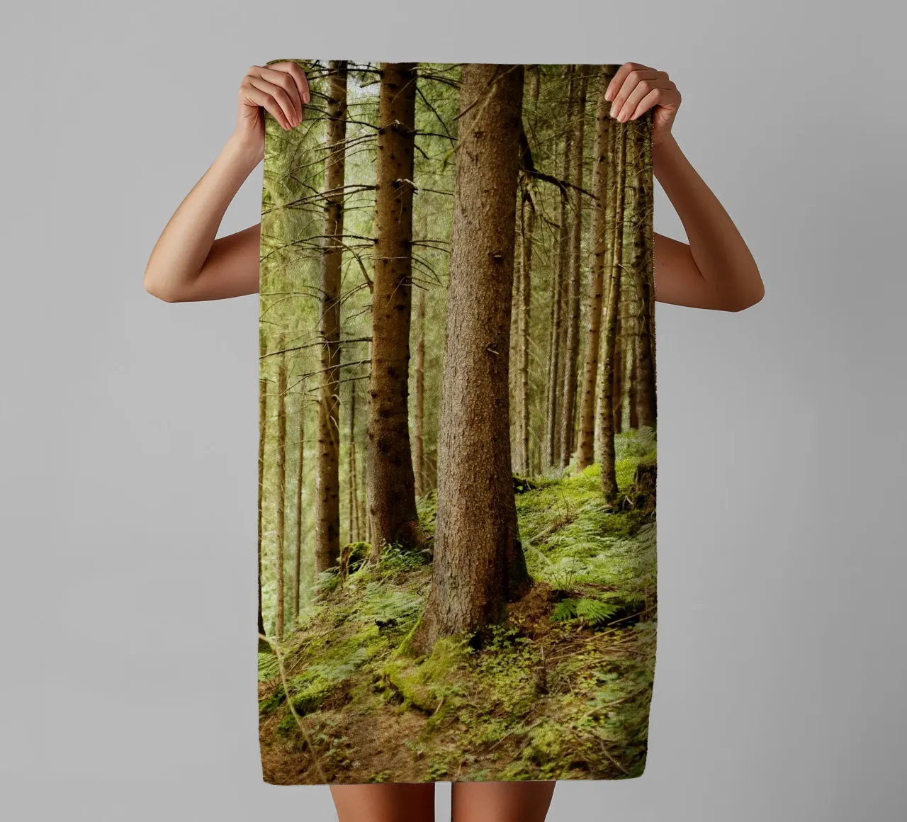 Forest at Lake Aachen towel by Simon Koy
