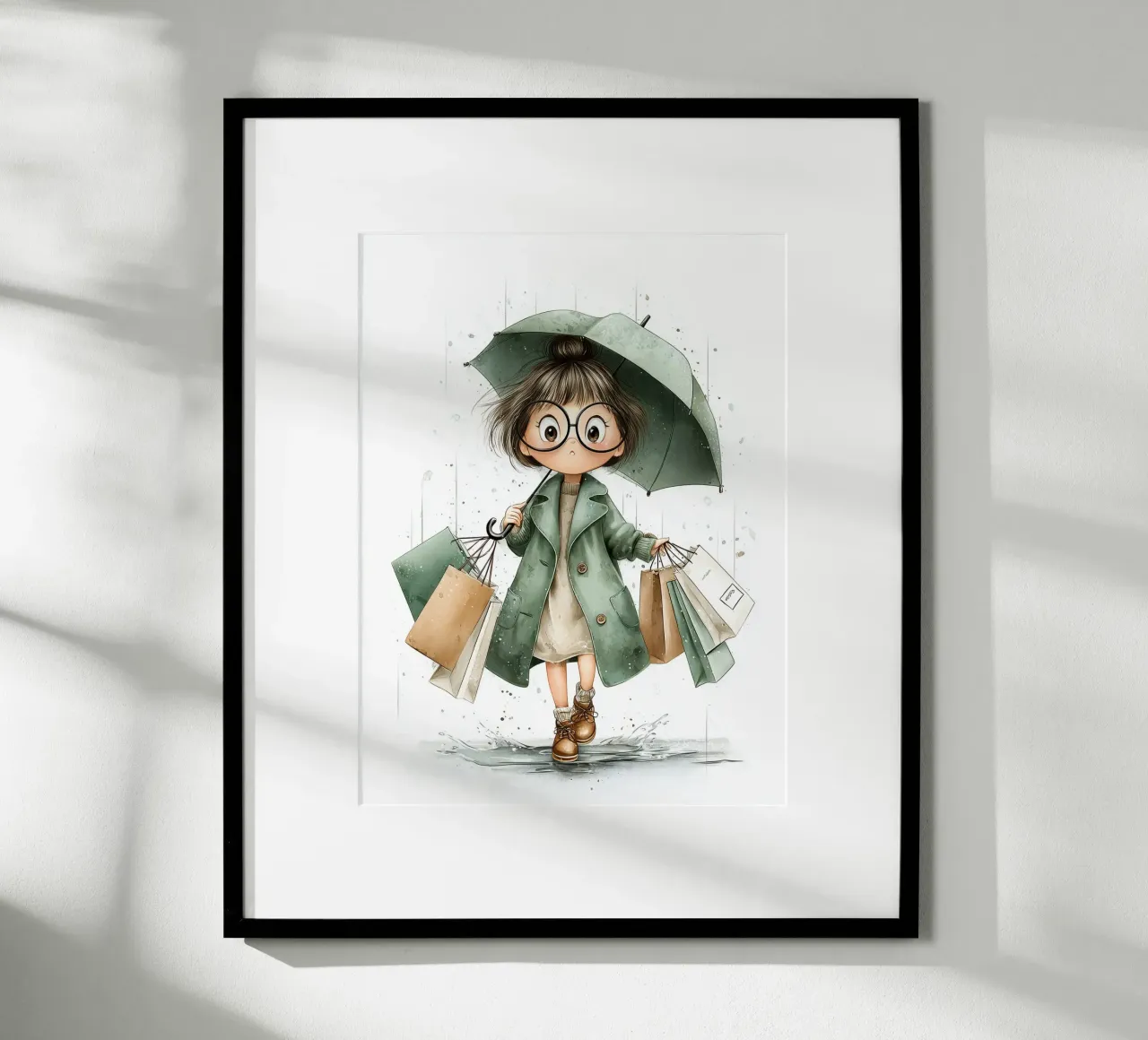 Poster per la camera da letto di una ragazza con ombrello sotto la pioggia carta hahnemühle da Kid’s Dream