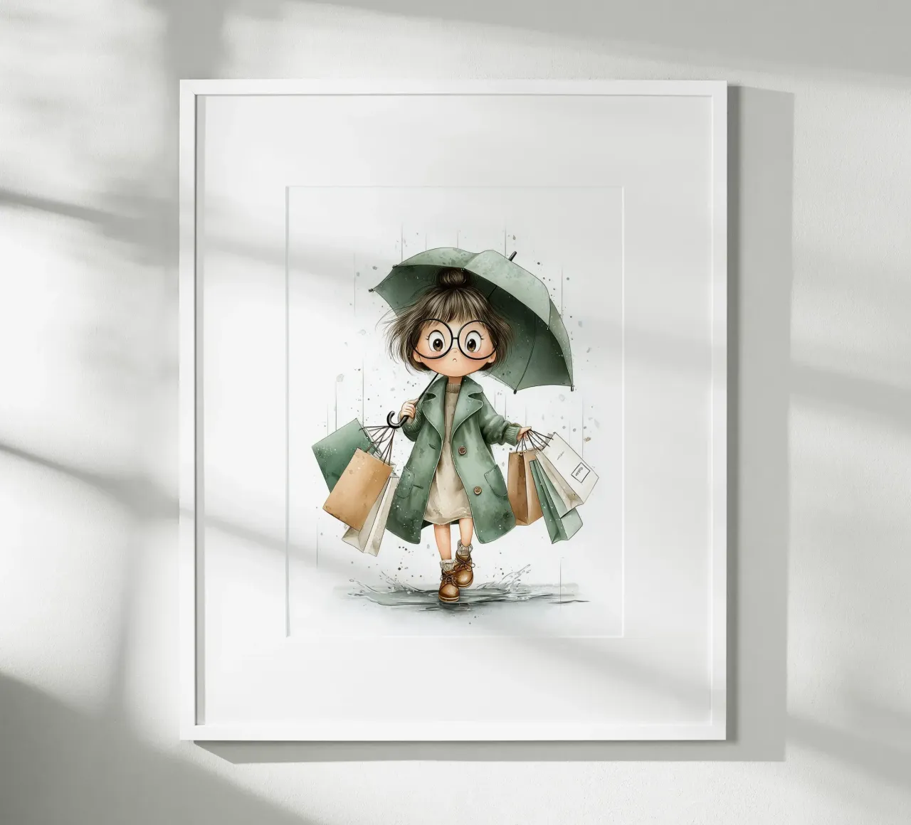 Poster per la camera da letto di una ragazza con ombrello sotto la pioggia carta hahnemühle da Kid’s Dream