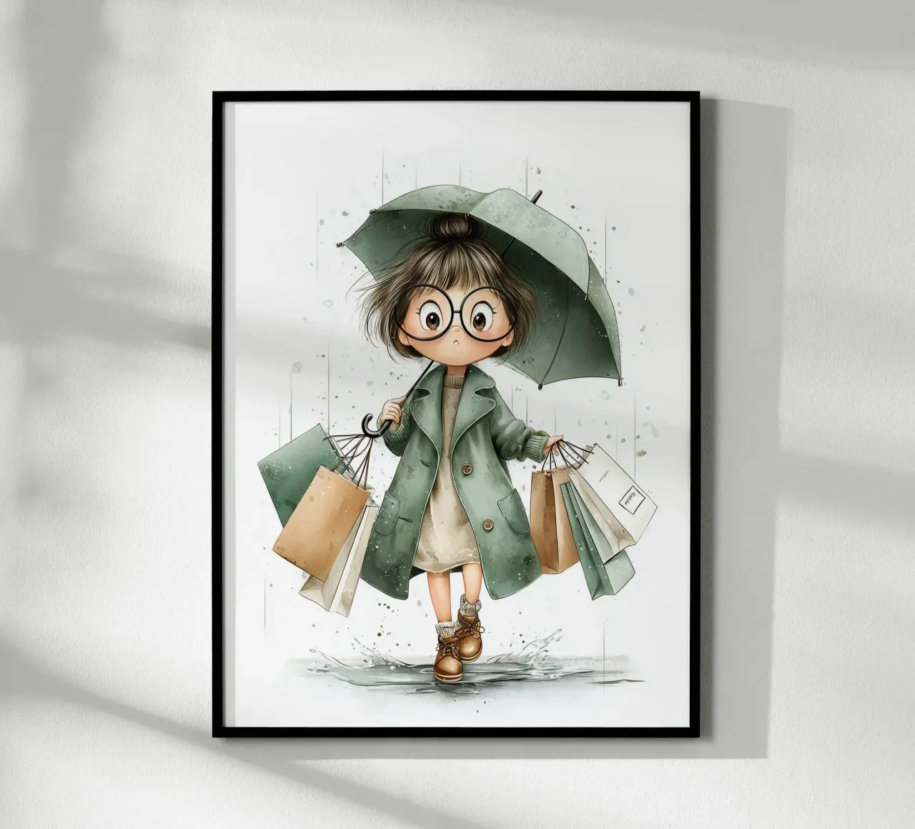 Poster per la camera da letto di una ragazza con ombrello sotto la pioggia carta hahnemühle da Kid’s Dream