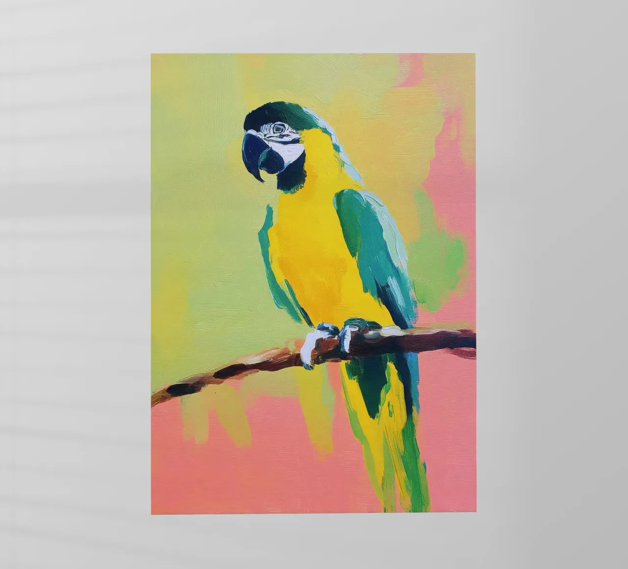 Pittura ad olio Pappagallo colorato Minimal pellicola backlit da Nikis Art Studio