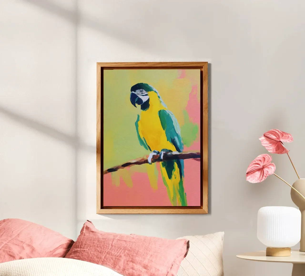 Pittura ad olio Pappagallo colorato Minimal alluminio dibond da Nikis Art Studio