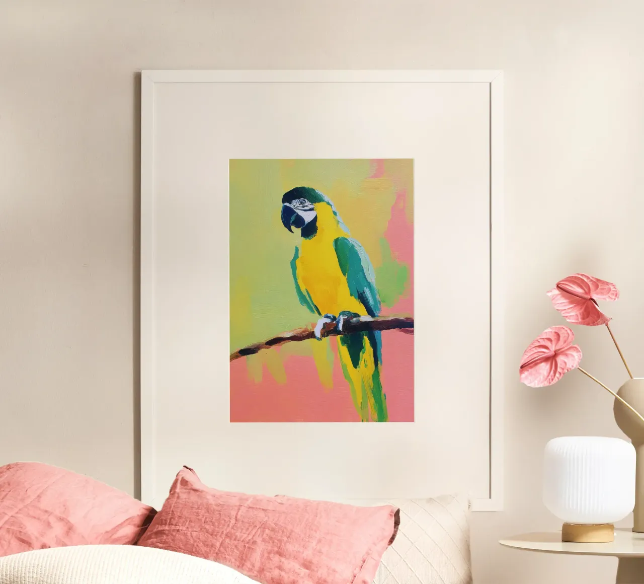 Pittura ad olio Pappagallo colorato Minimal carta hahnemühle da Nikis Art Studio
