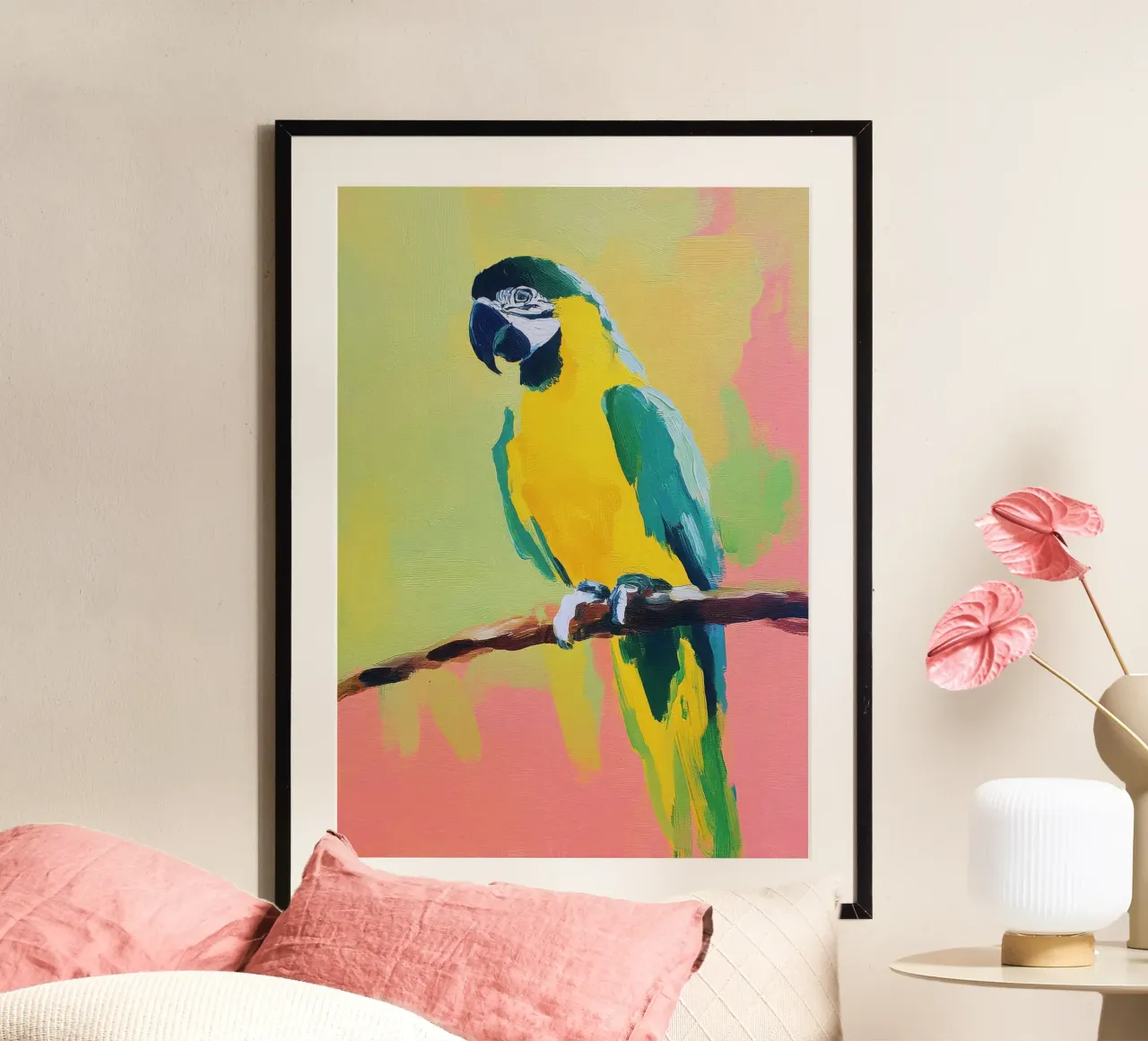 Pittura ad olio Pappagallo colorato Minimal carta hahnemühle da Nikis Art Studio
