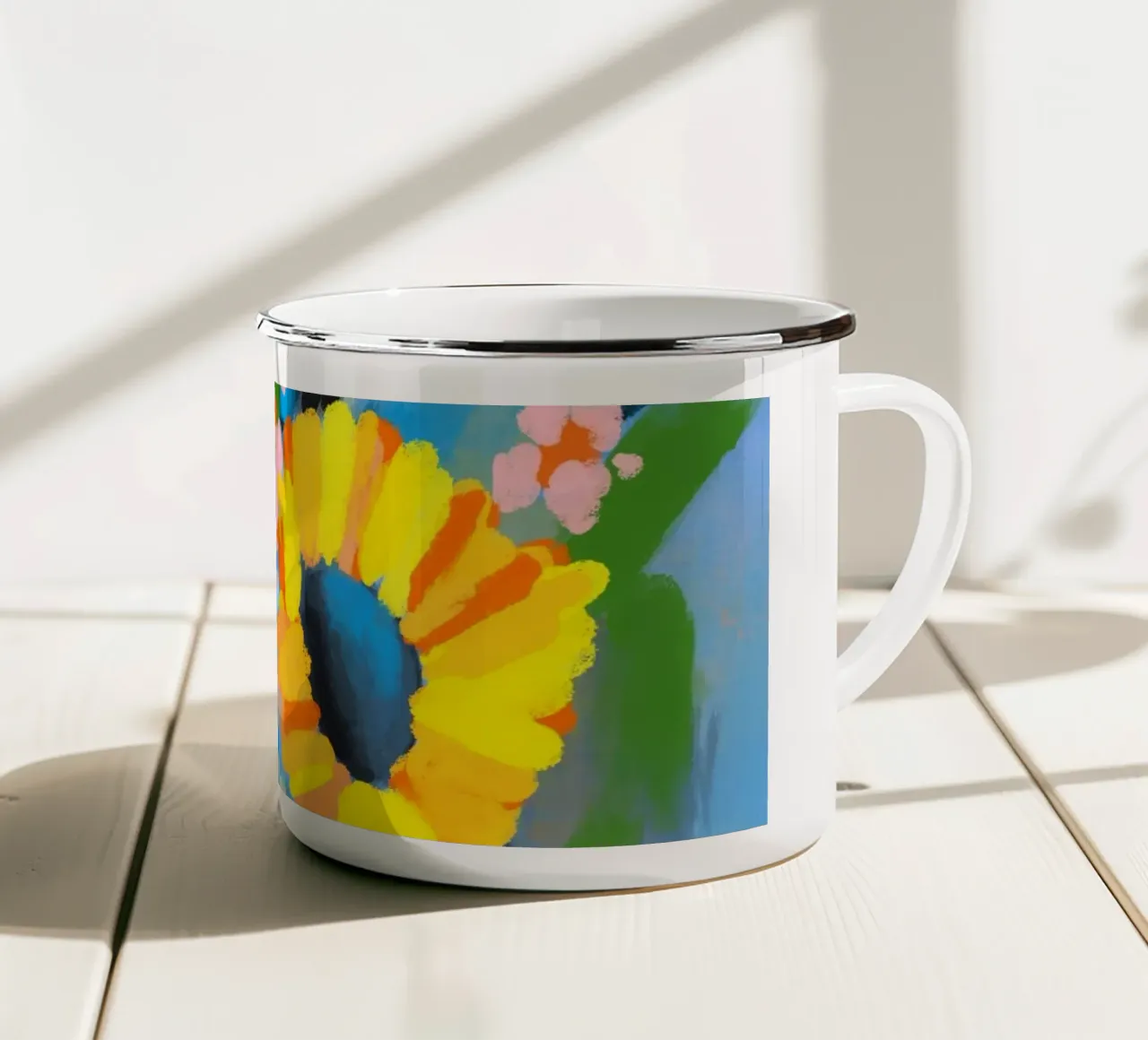 Sonnenblumen in Vase tazza in smalto da Petra Lang