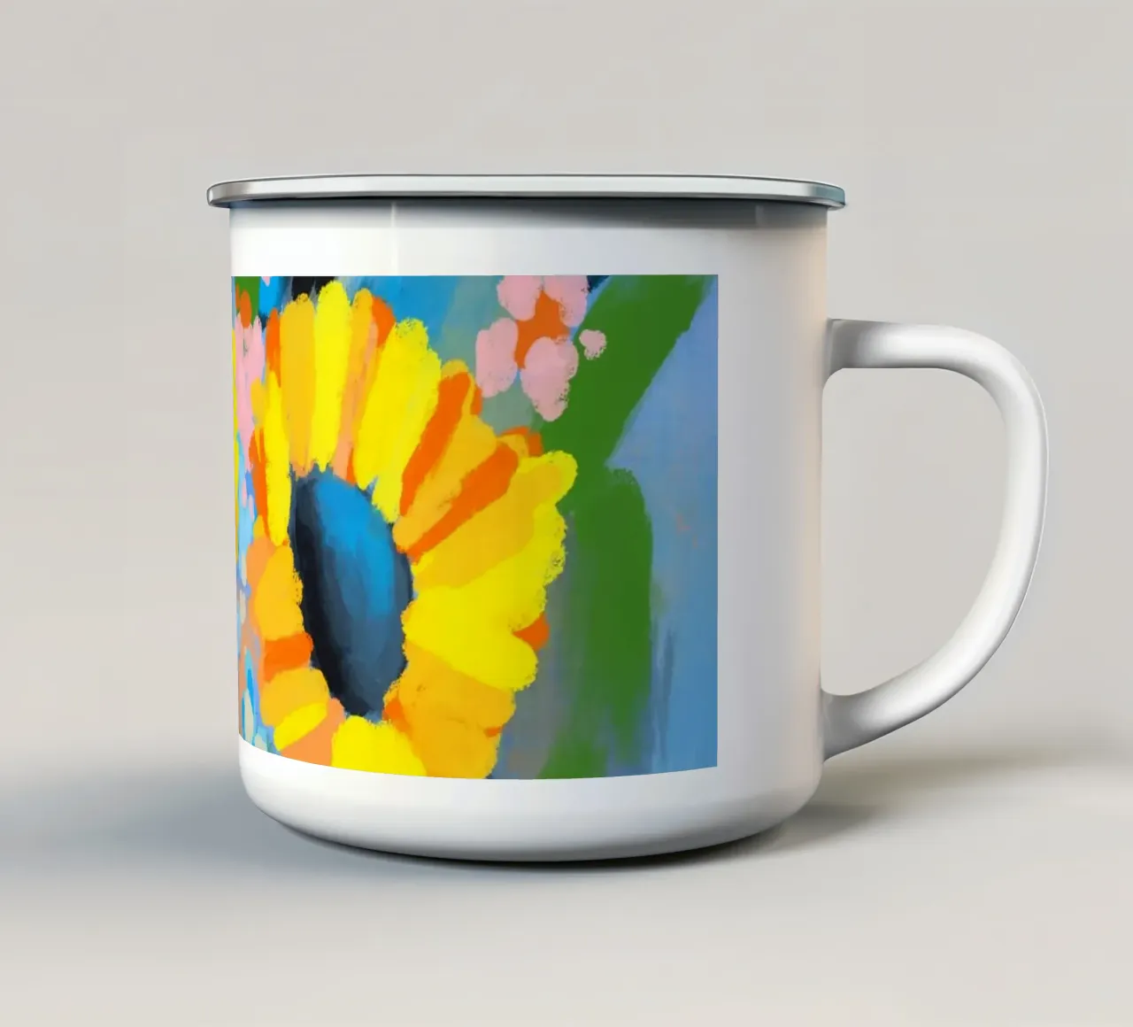 Sonnenblumen in Vase tazza in smalto da Petra Lang