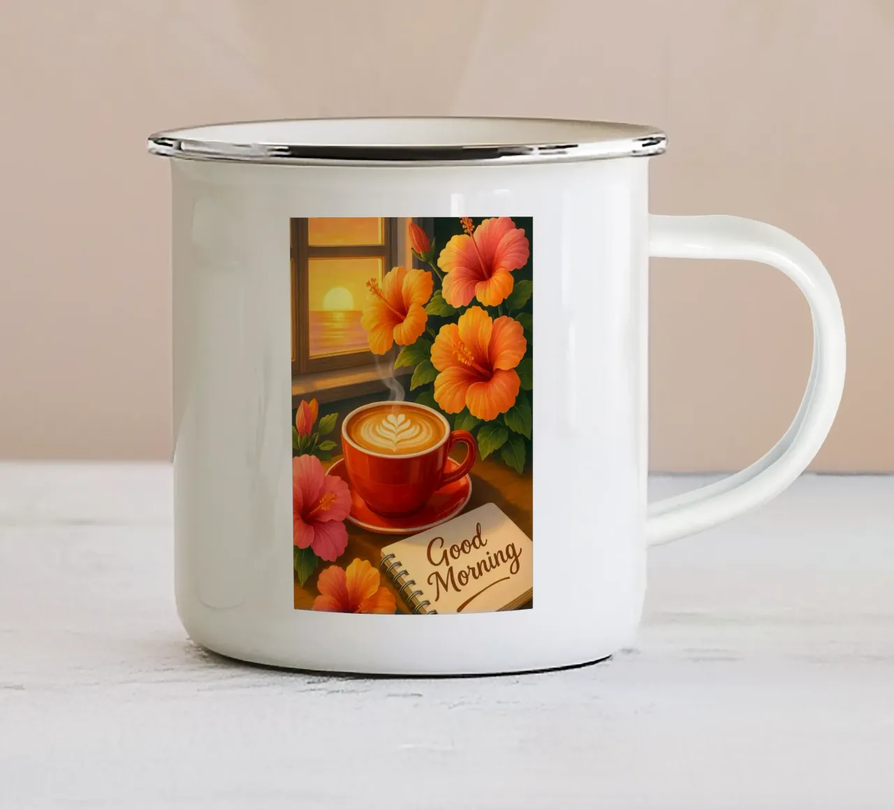 Coffee With Beautiful Flower tazza in smalto da Catur Creative