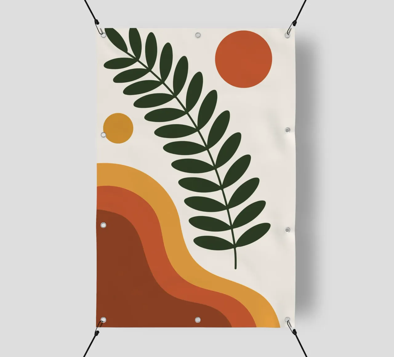 wild fern branch with abstract hill curves telo in pvc da LisaArtes