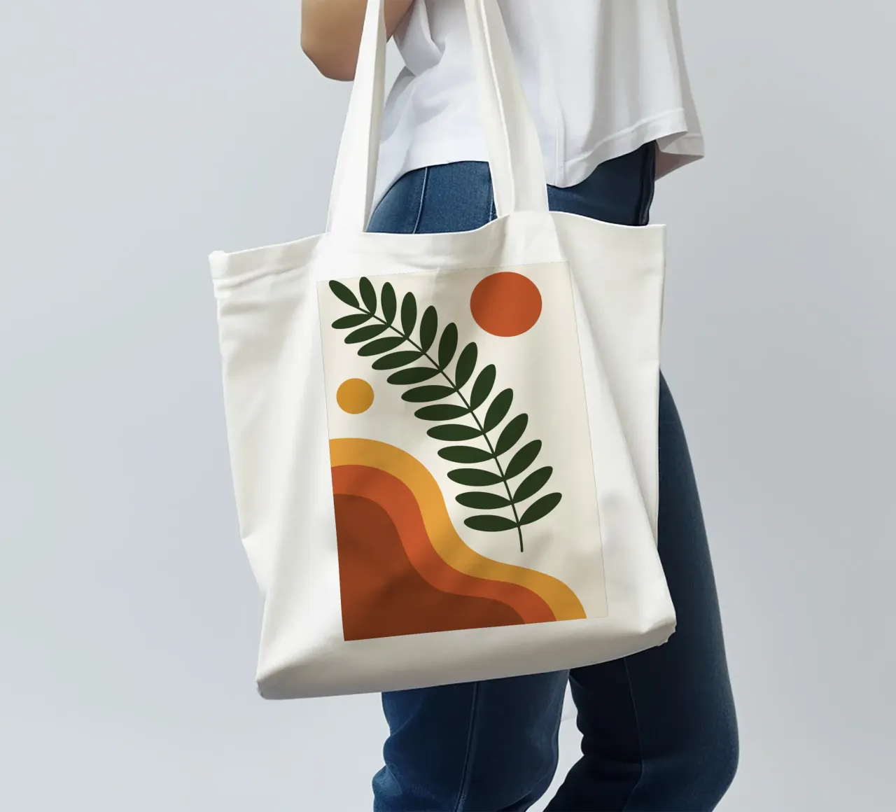 wild fern branch with abstract hill curves borsa in juta da LisaArtes