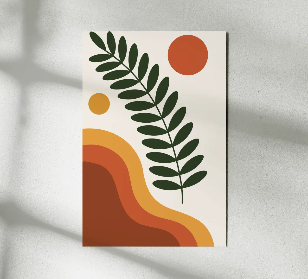 wild fern branch with abstract hill curves alluminio dibond da LisaArtes