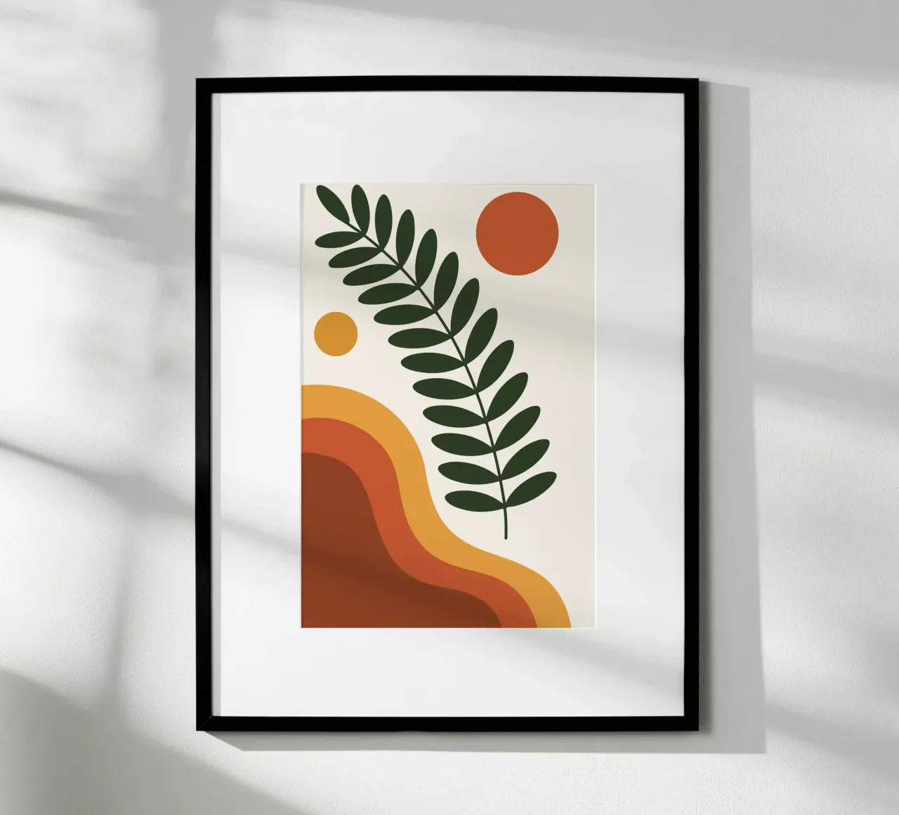 wild fern branch with abstract hill curves carta hahnemühle da LisaArtes