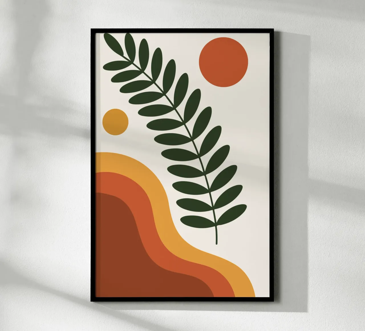 wild fern branch with abstract hill curves carta hahnemühle da LisaArtes