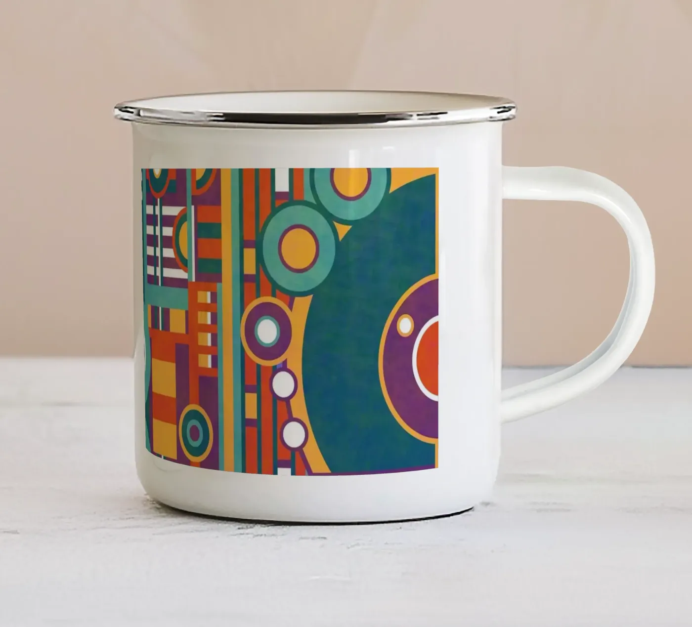 Circular enamel mug by shellybremmer