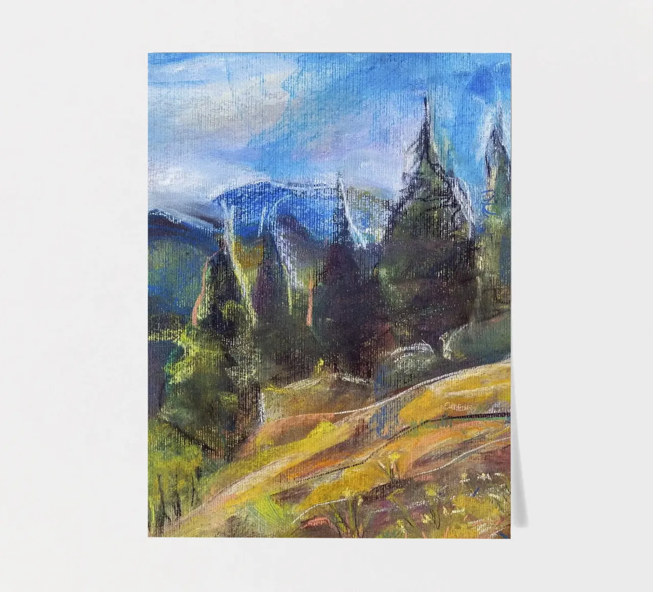 Alpine Serenity, impressionist soft pastel landscape drawing sticker sheet by Stoian Hitrov