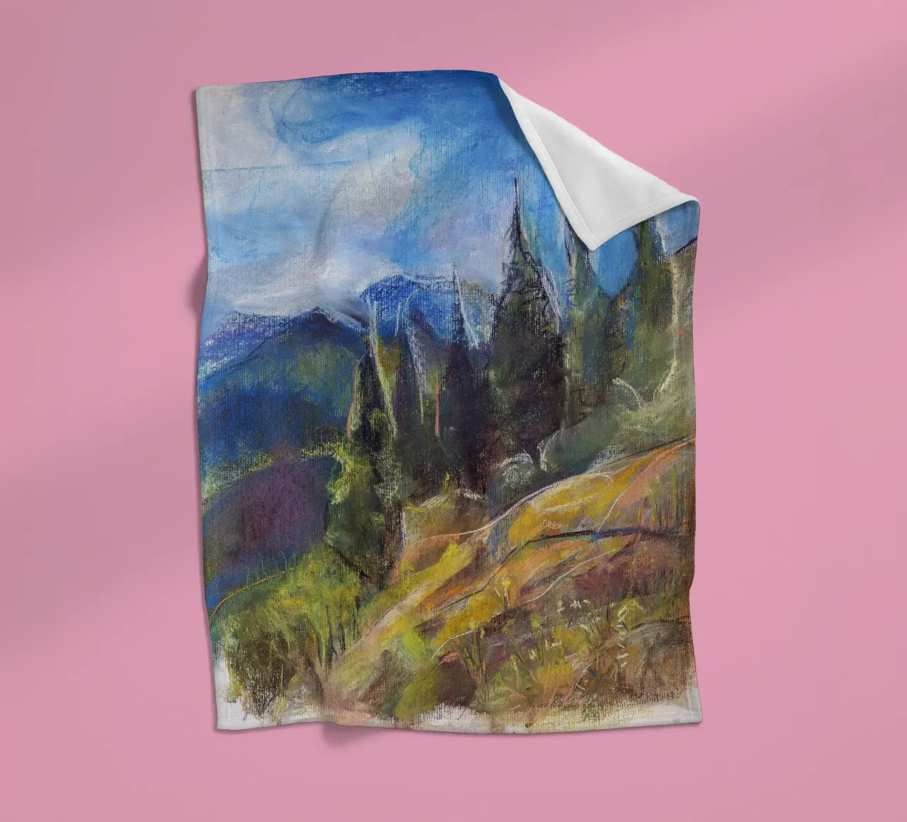 Alpine Serenity, impressionist soft pastel landscape drawing coperta in pile da Stoian Hitrov