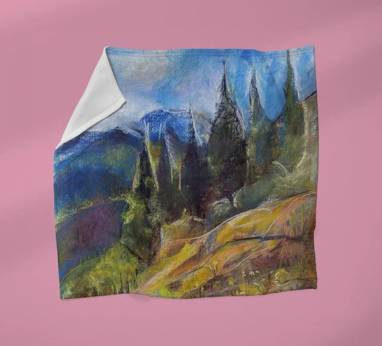 Alpine Serenity, impressionist soft pastel landscape drawing coperta in pile da Stoian Hitrov
