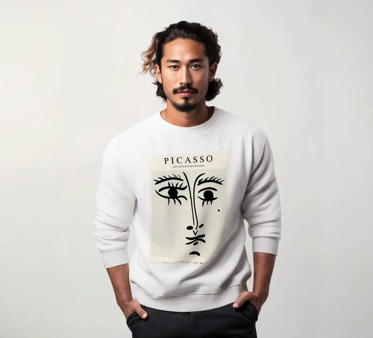 schets van een gezicht met een moedervlek picasso sweatshirt van eternal nino