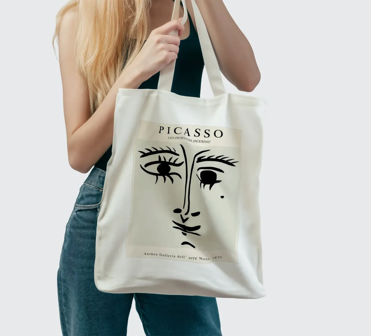schizzo di un volto con un neo di Picasso borsa in juta da eternal nino