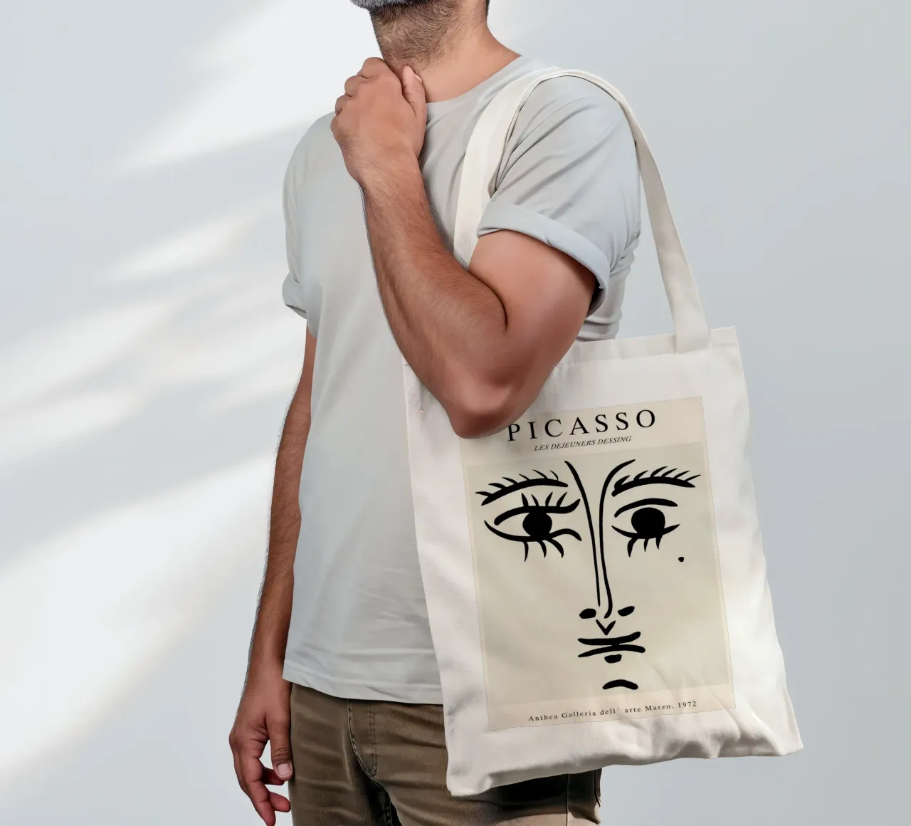 schizzo di un volto con un neo di Picasso borsa in juta da eternal nino