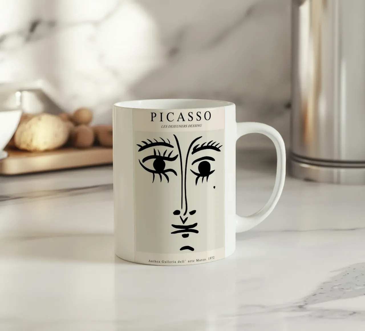 schizzo di un volto con un neo di Picasso tazza in ceramica da eternal nino