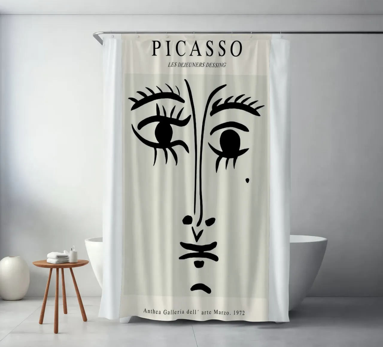 schizzo di un volto con un neo di Picasso tenda da doccia da eternal nino
