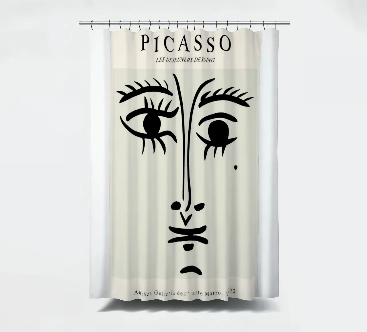 schizzo di un volto con un neo di Picasso tenda da doccia da eternal nino