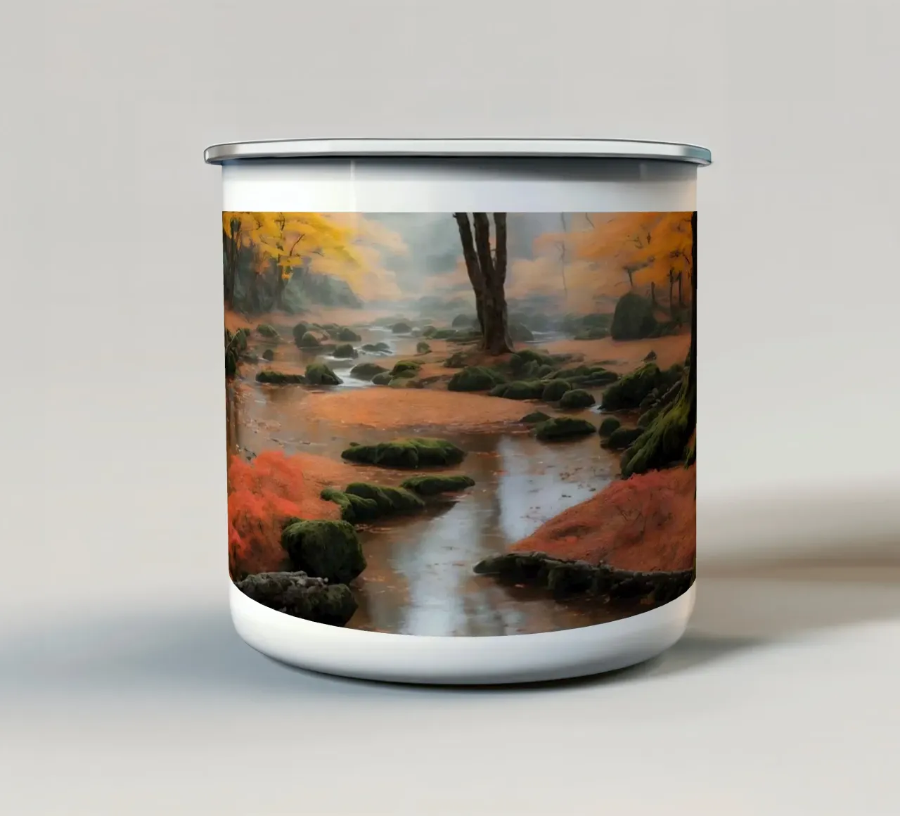 Fiume nella stagione autunnale tazza in smalto da LM2KONE