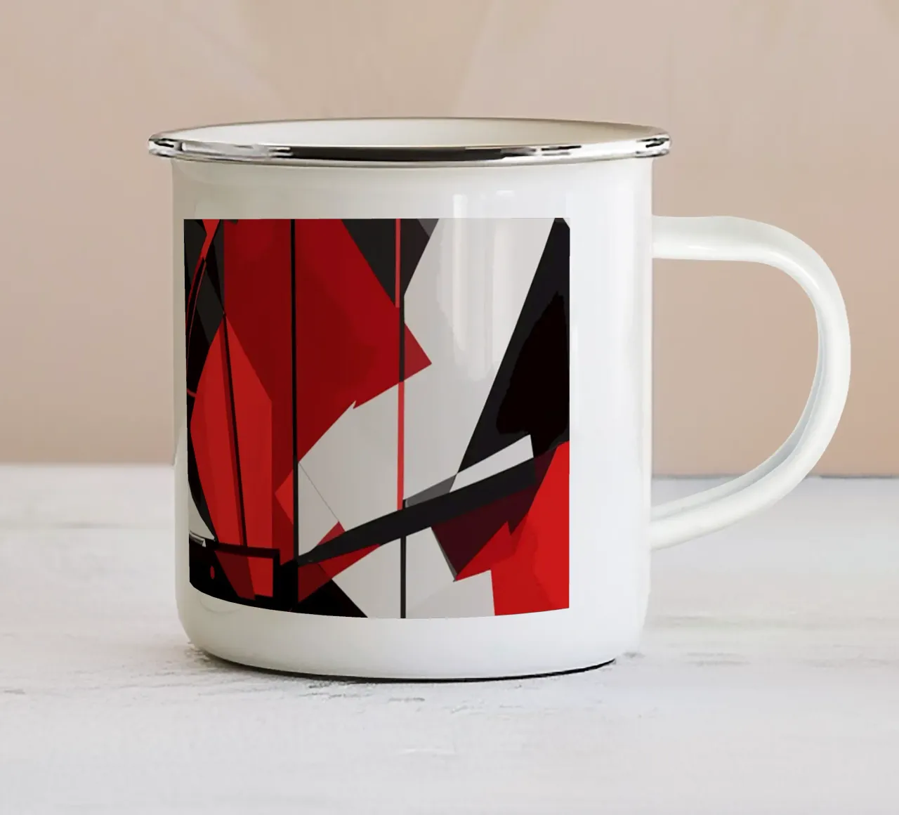Astratto rosso, bianco e nero moderno tazza in smalto da LM2KONE