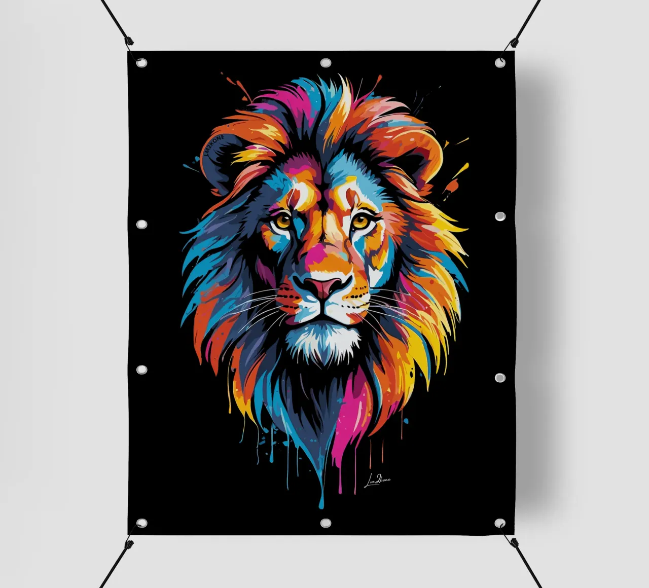Quadro di leoni multicolore telo in pvc da LM2KONE