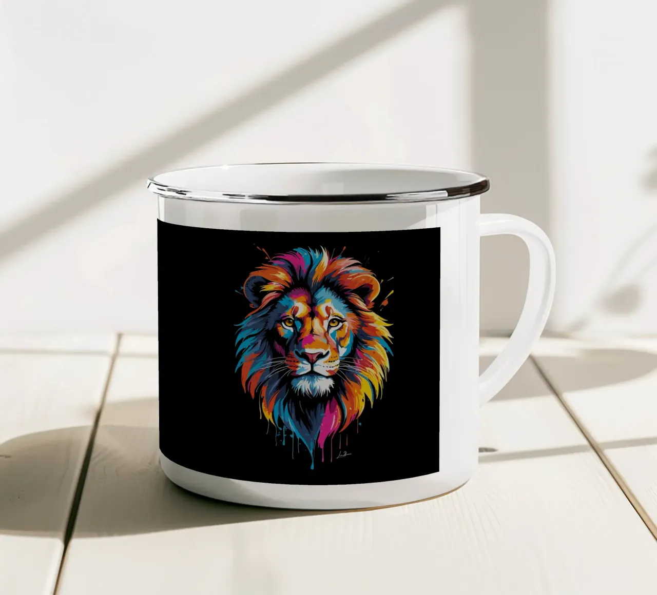 Quadro di leoni multicolore tazza in smalto da LM2KONE