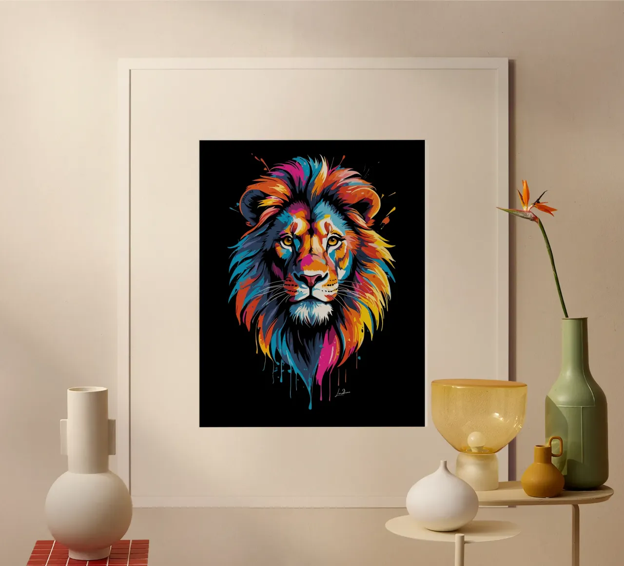 Quadro di leoni multicolore carta hahnemühle da LM2KONE