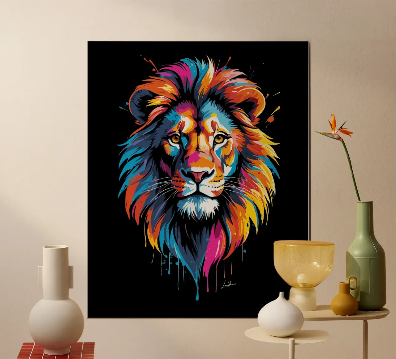 Quadro di leoni multicolore carta hahnemühle da LM2KONE