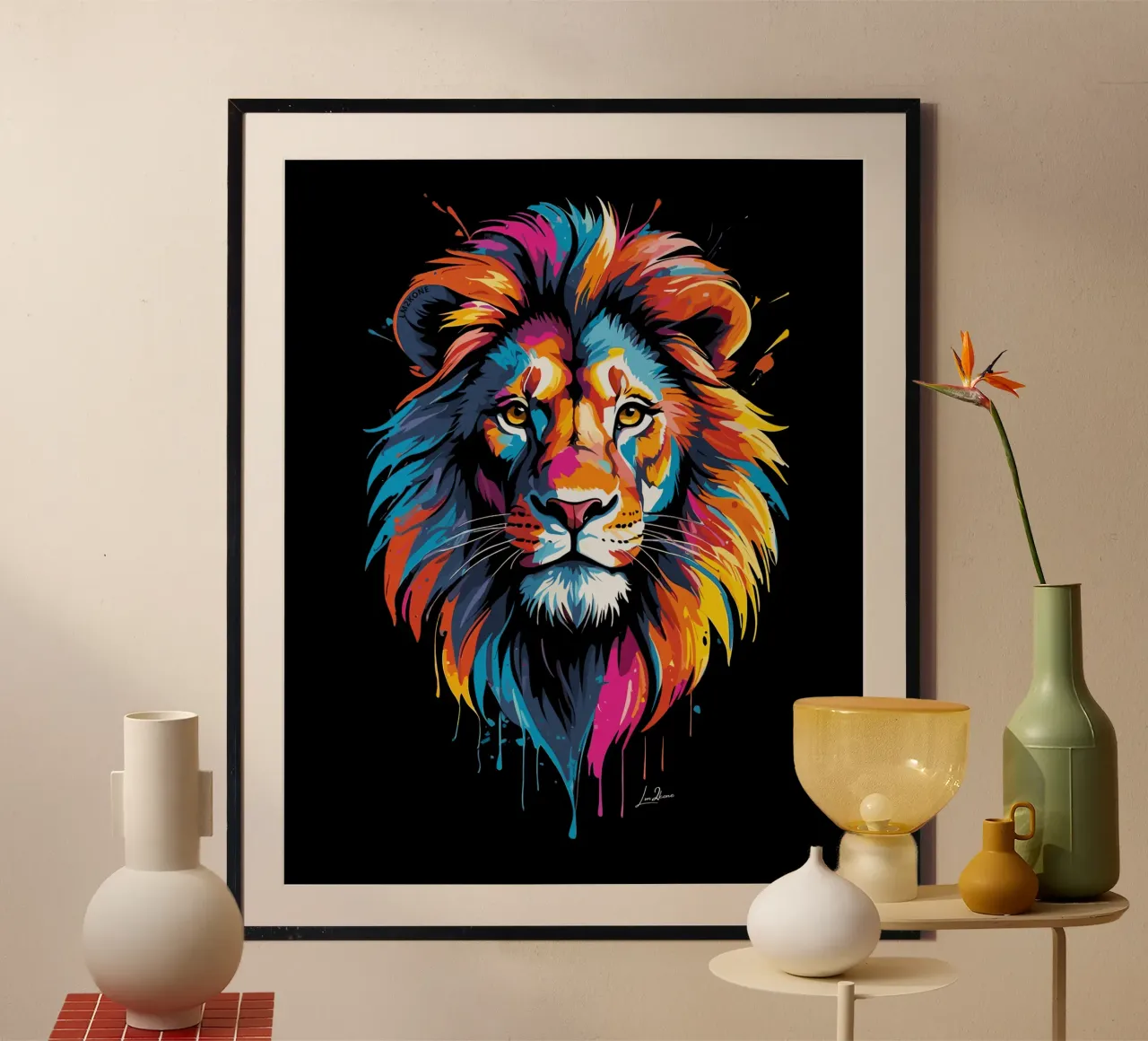Quadro di leoni multicolore carta hahnemühle da LM2KONE