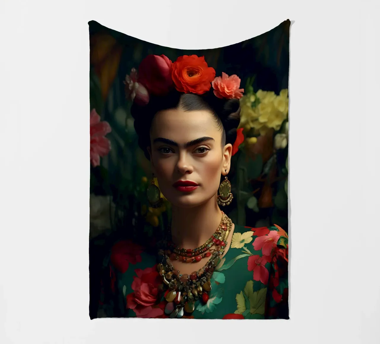 Frida & Blumen coperta in pile da M-Ulrich-Digital Art