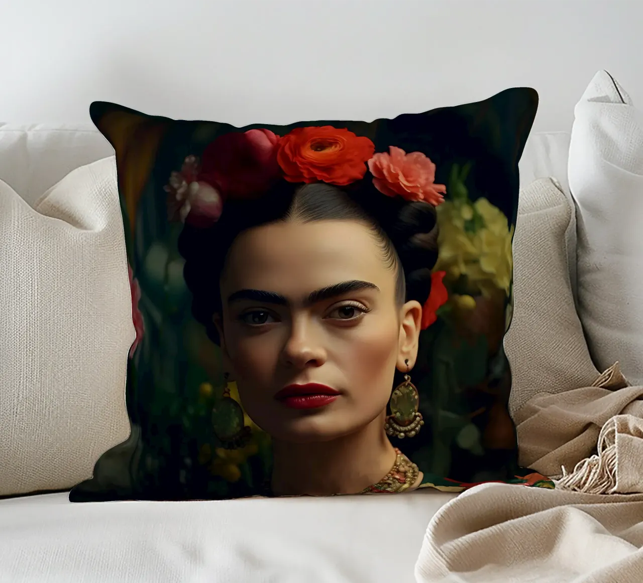 Frida & Blumen cuscino da M-Ulrich-Digital Art