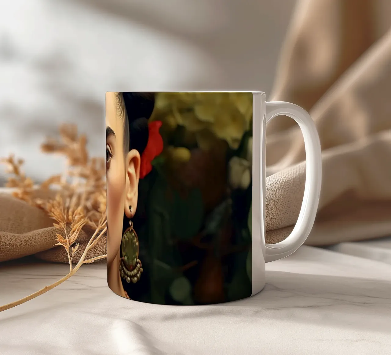 Frida & Blumen tazza in ceramica da M-Ulrich-Digital Art