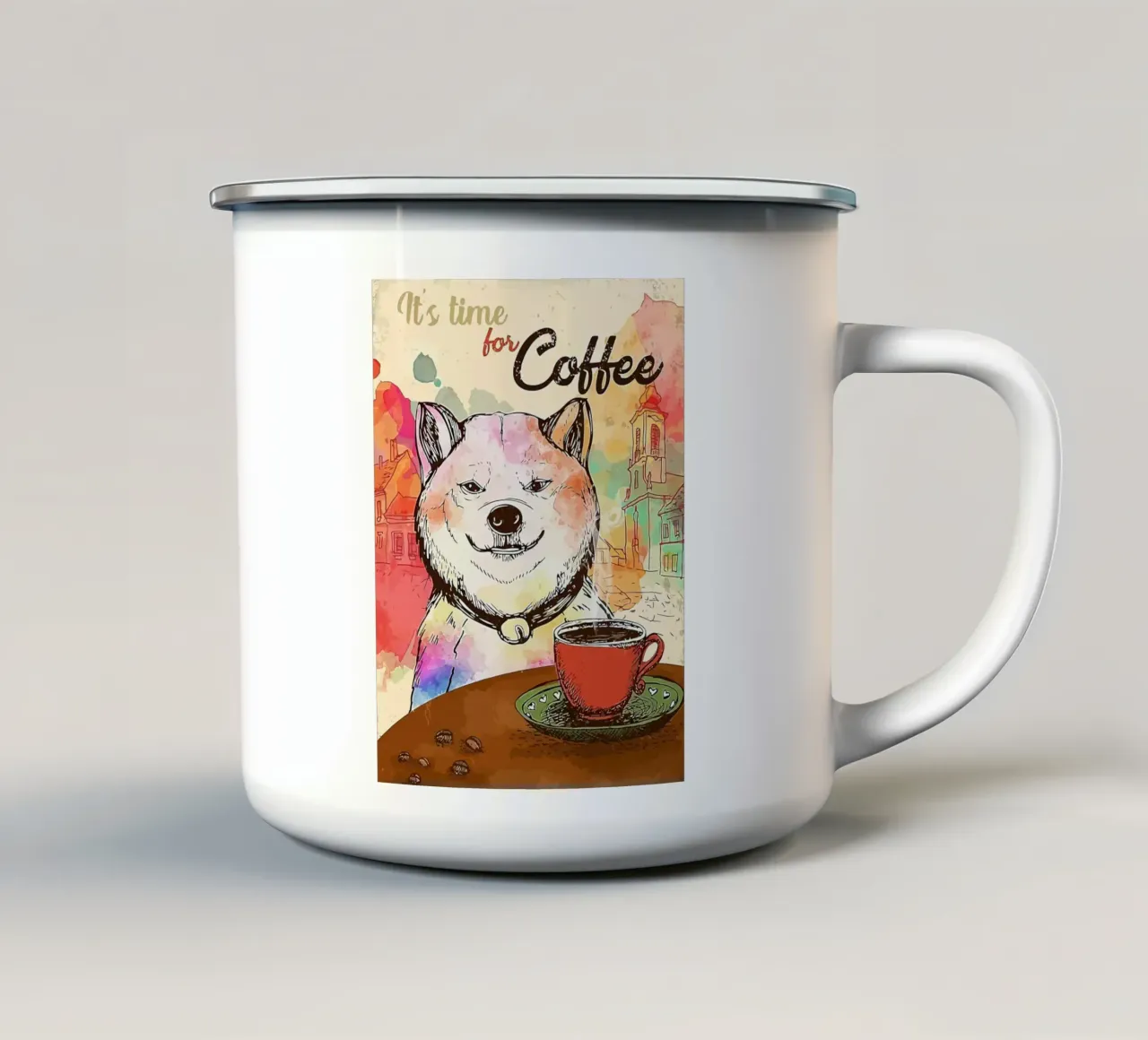 L'ora del caffè con lo Shiba Inu tazza in smalto da VintageShop